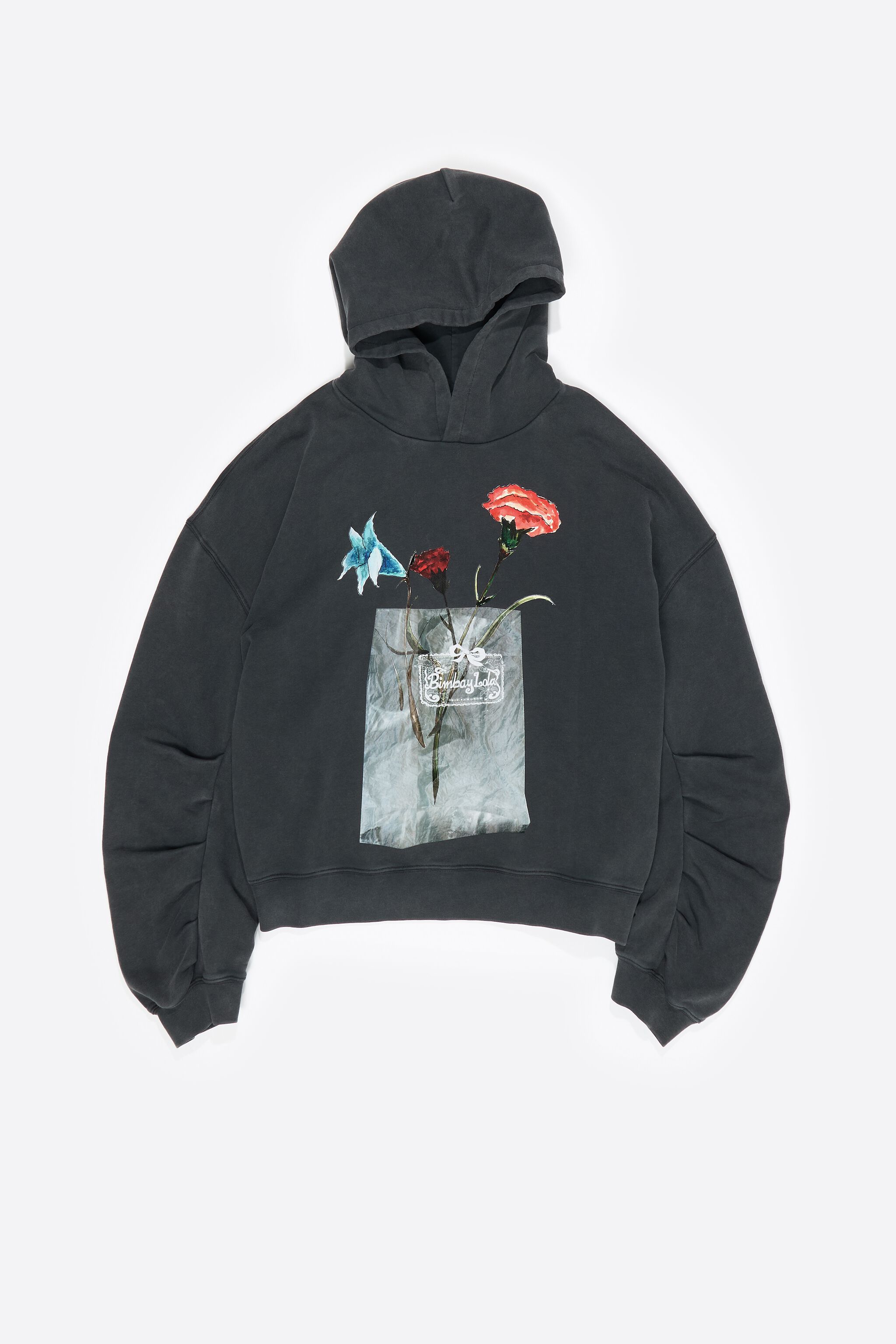 Verblasster schwarzer Blumen-Logo-Pullover