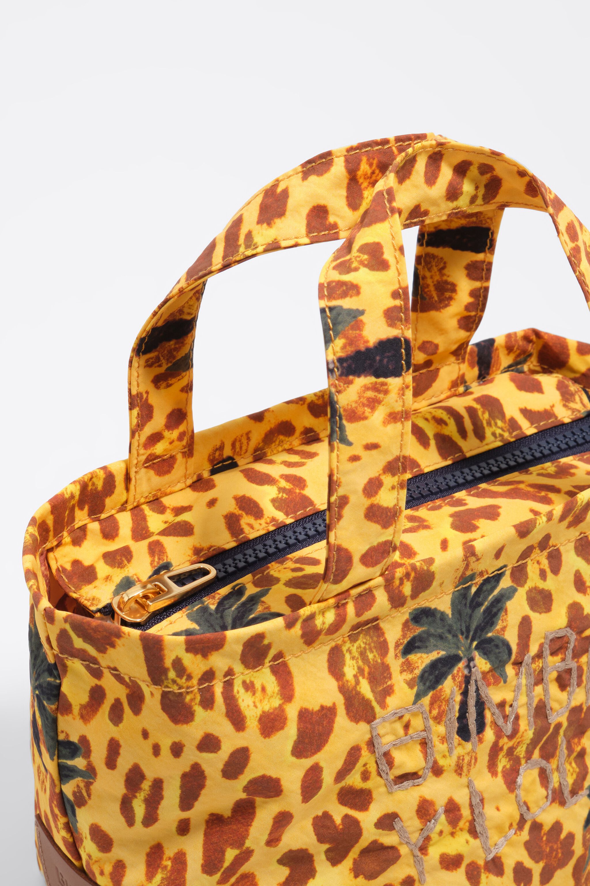 Gelbe Leopard-Palmen-Nylon-Minikleid