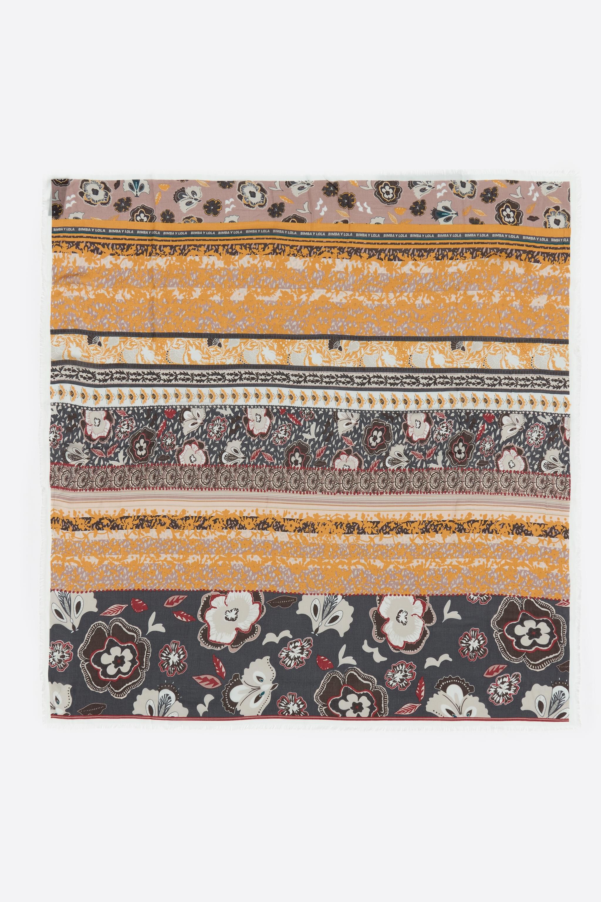Grau gestreifter Schal mit Paisley- und Blumendesign