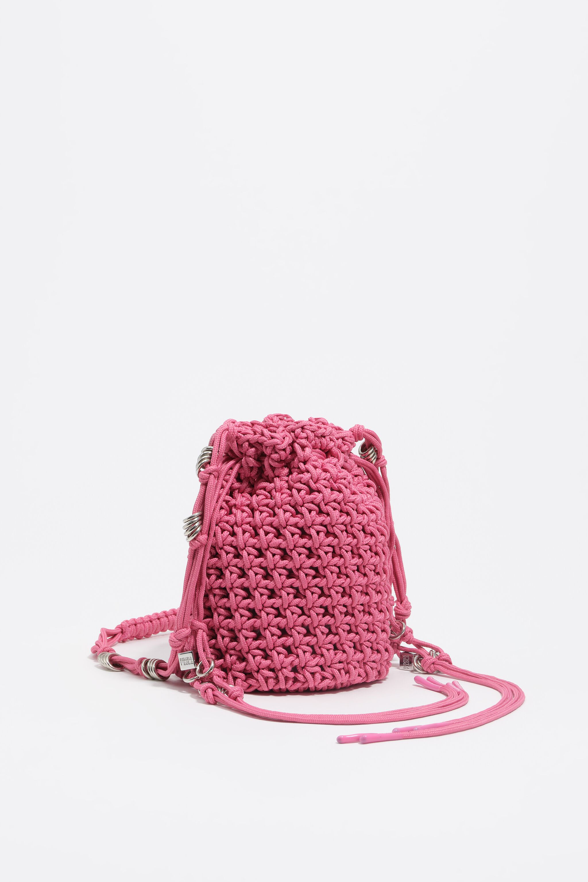 Dunkelpink mini geflochtene Crochet-Eimer-Tasche