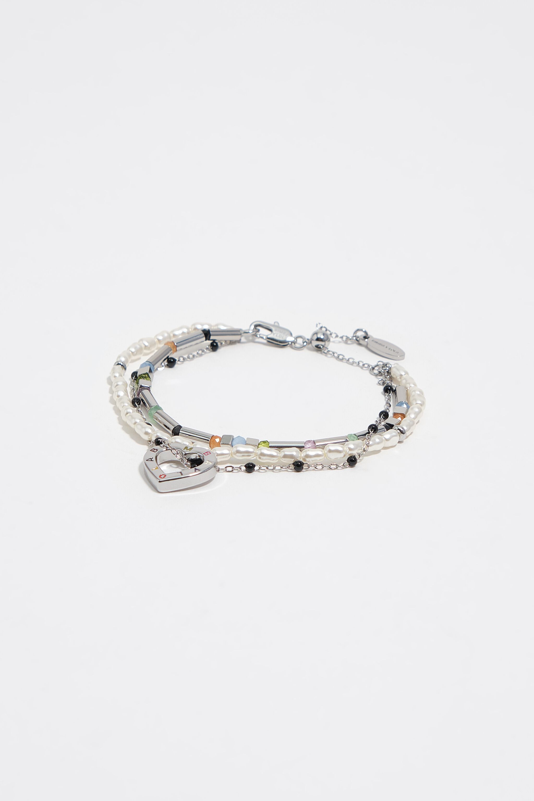 Dreifach-Kette aus Silberton und Perlen-Logo-Armband