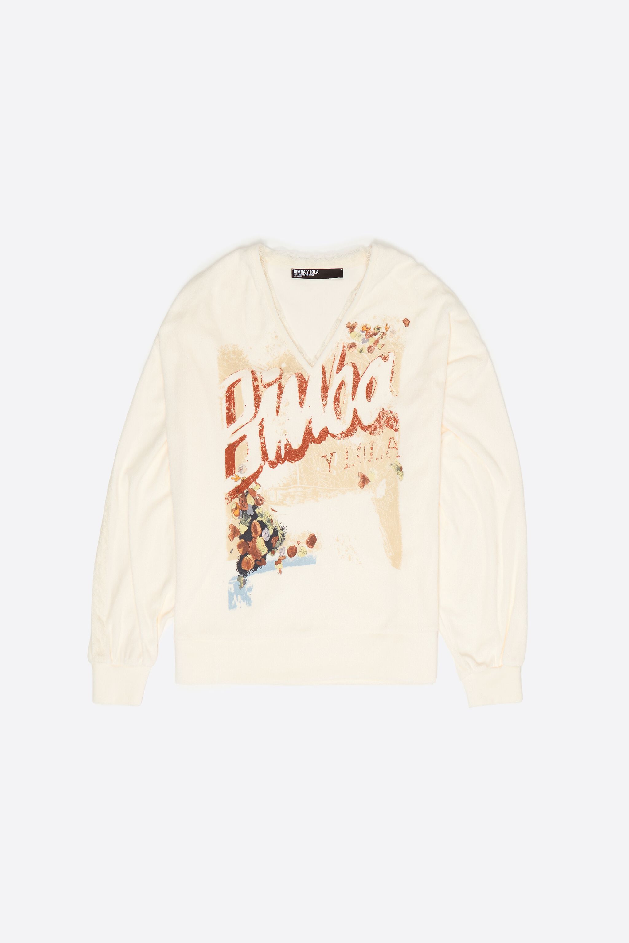 Ivory Sweatshirt aus Baumwollstoff mit V-Ausschnitt