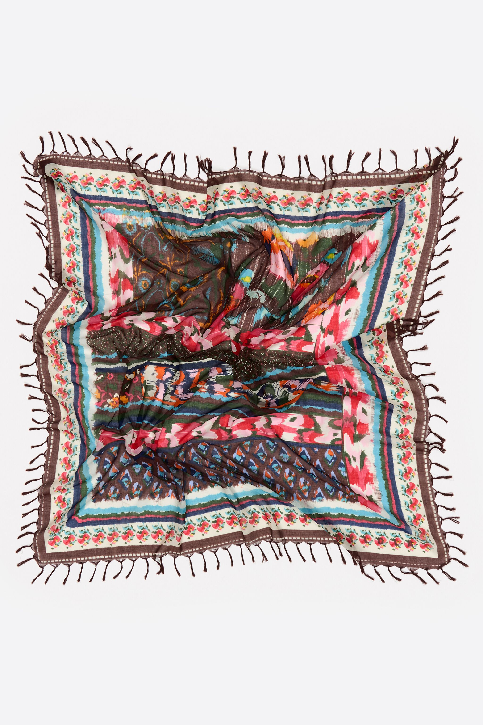 Burgundroter Ikat-Blumen-Patchwork-Schal
