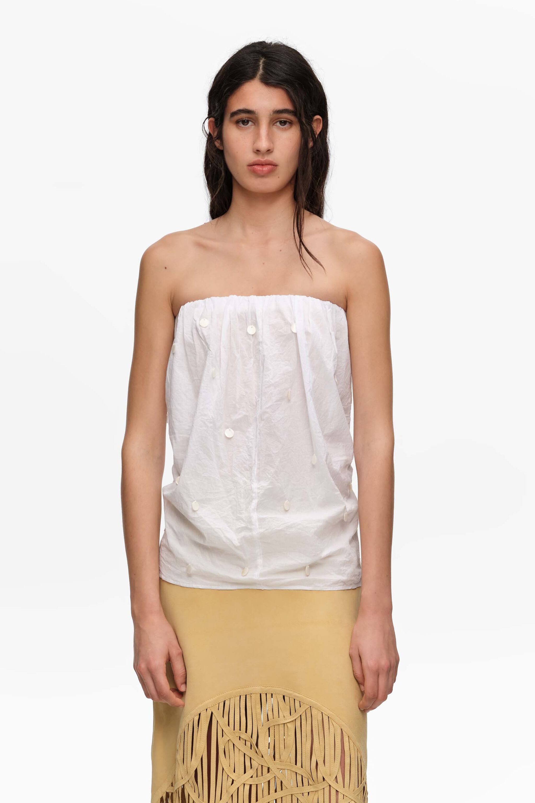 Weiße Rüschen-Strapless-Top