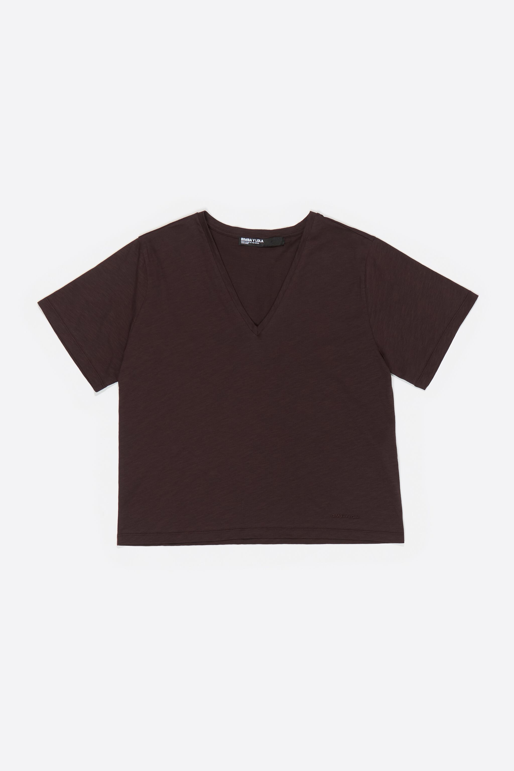 Dunkelbraunes V-Ausschnitt Baumwoll-T-Shirt