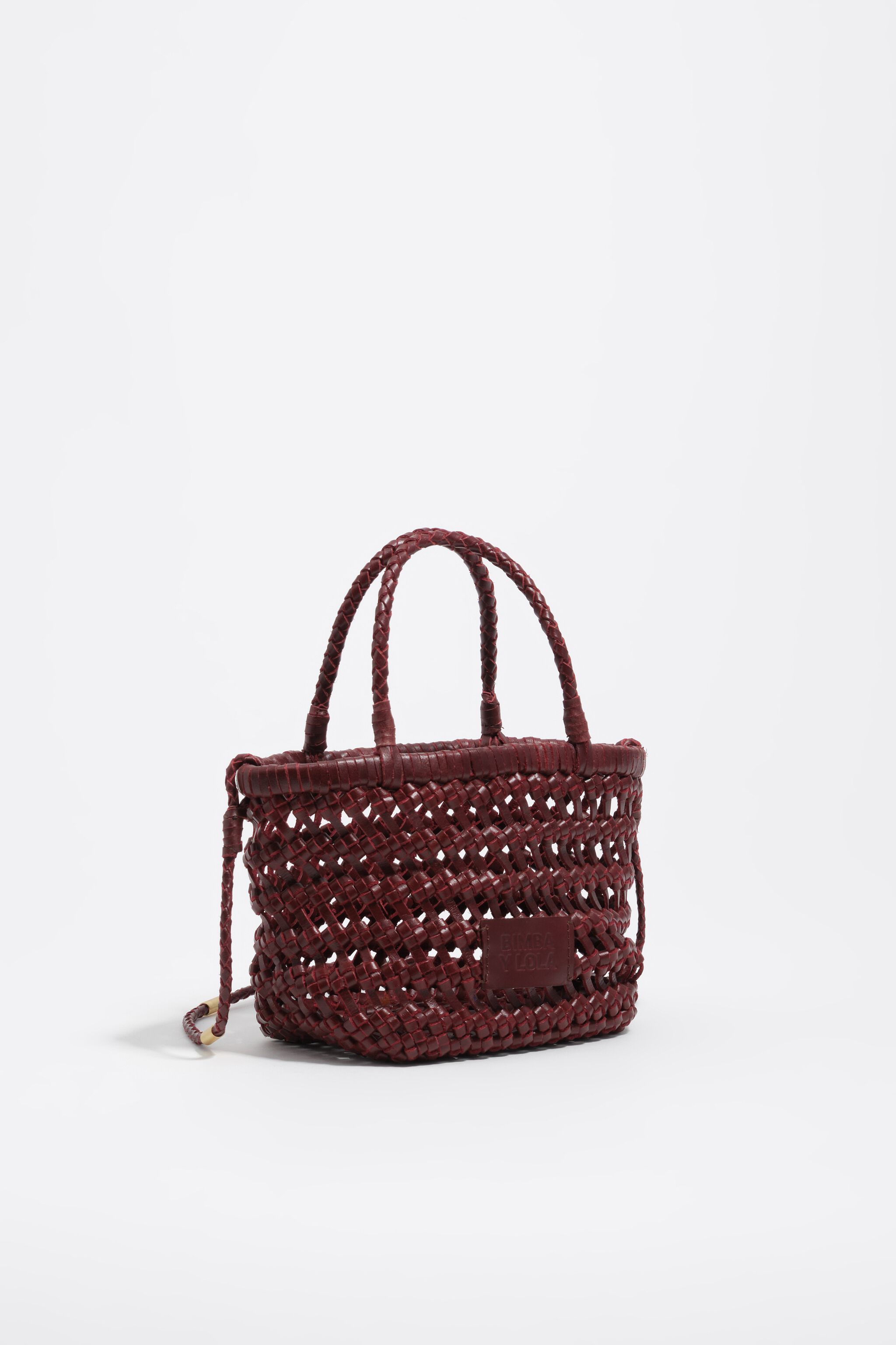 Dunkelrote Leder-Geheimtasche im Geflecht-Stil