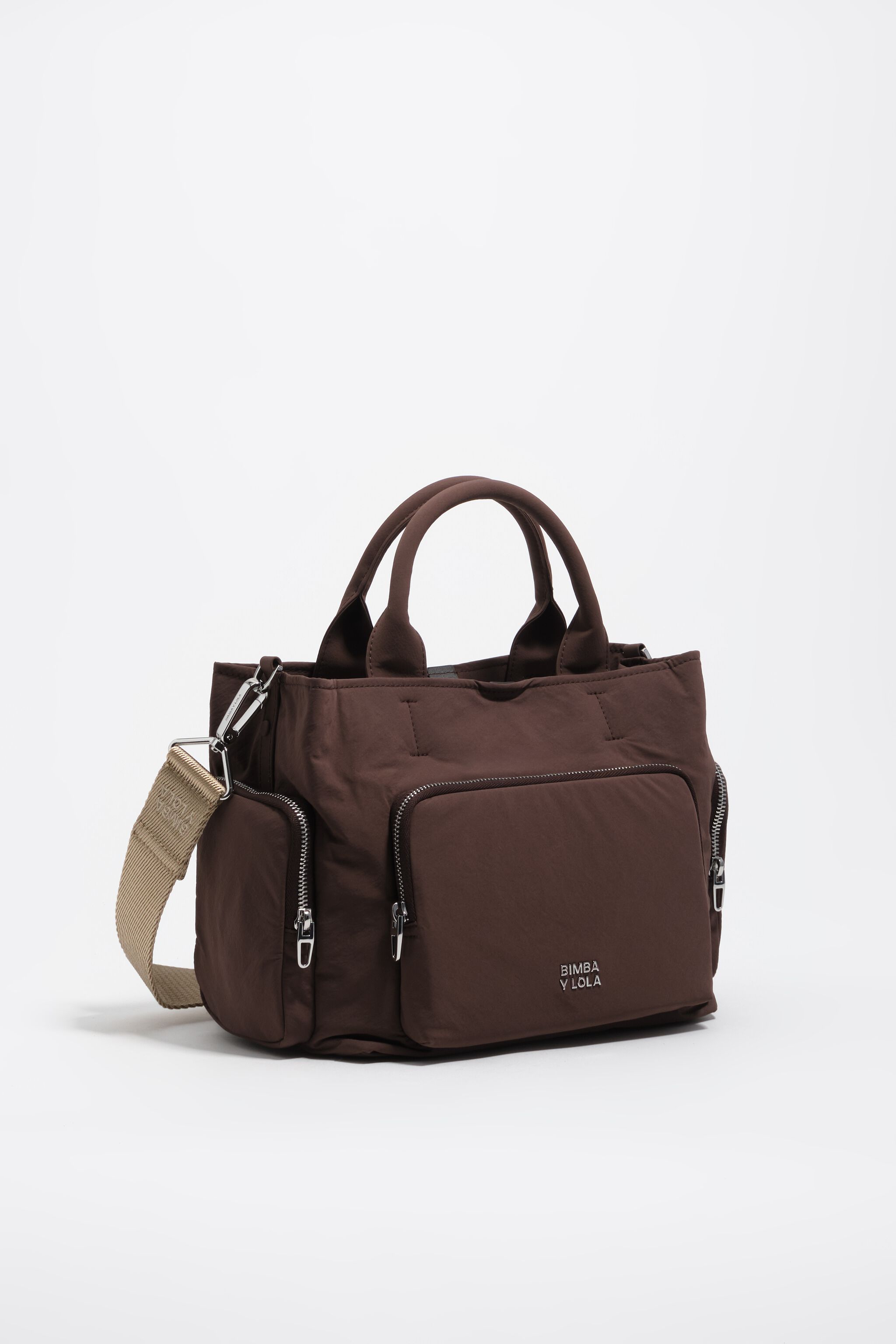 Große dunkelbraune Nylon Umhängetasche mit Tasche
