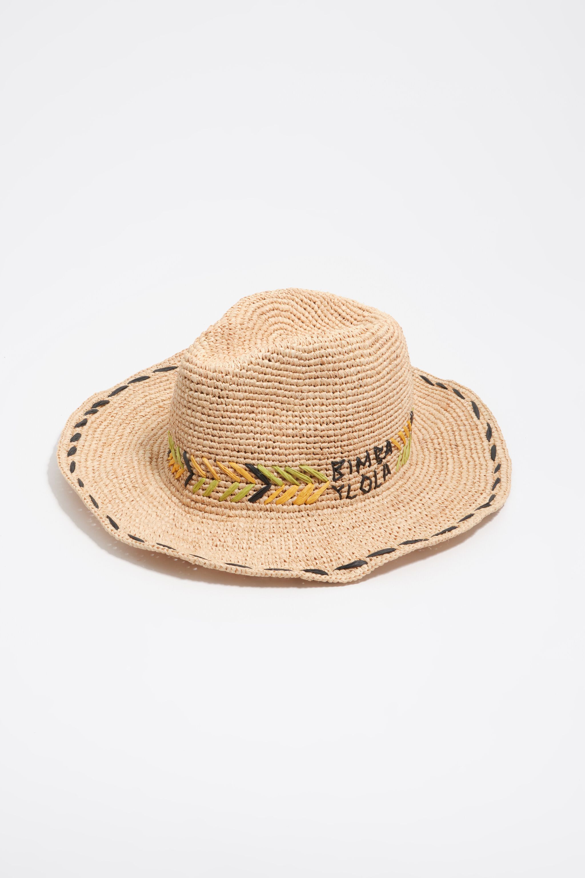 Mehrfarbig bestickter natürlicher Raffia-Hut