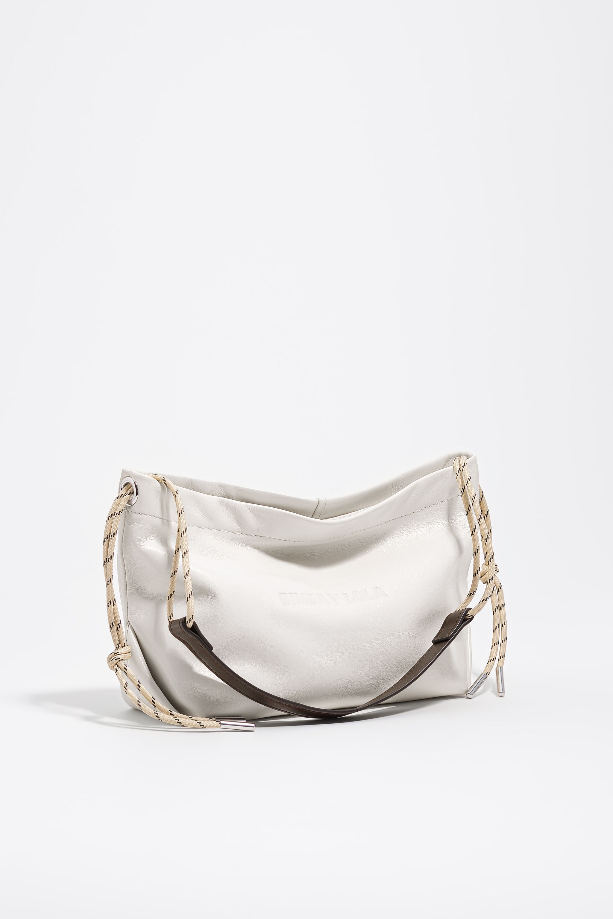 Medium Schultertasche aus cremefarbenem Leder