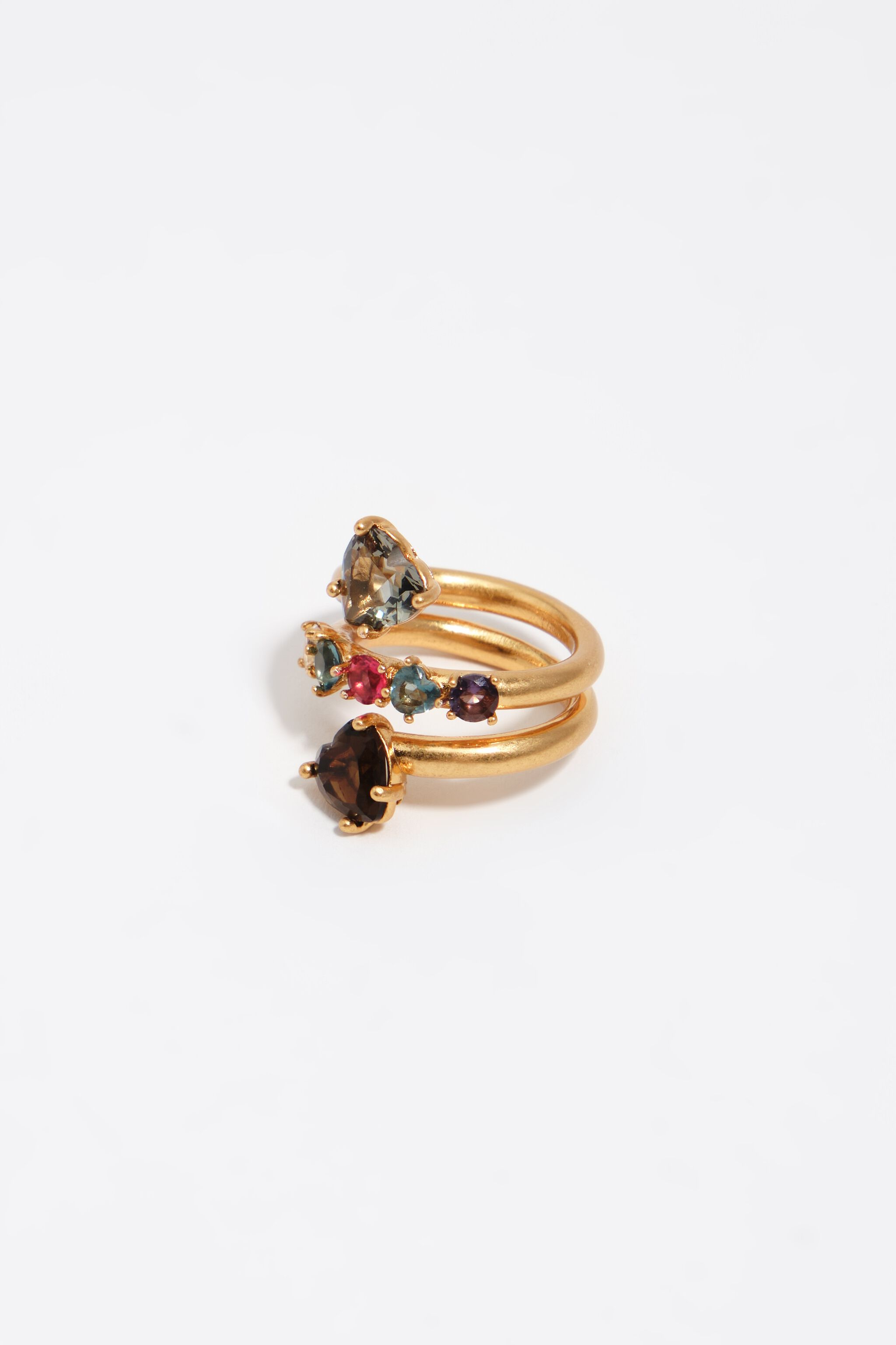 Gebürsteter Goldherz-Spiralring mit Kristallen